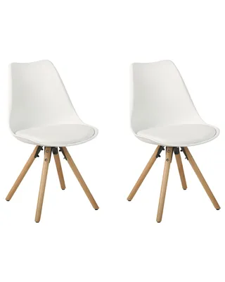 Image de BELIANI Lot de 2 chaises en plastique blanc avec pieds en bois et assise en éco-cuir pour salle à manger de style scandinave