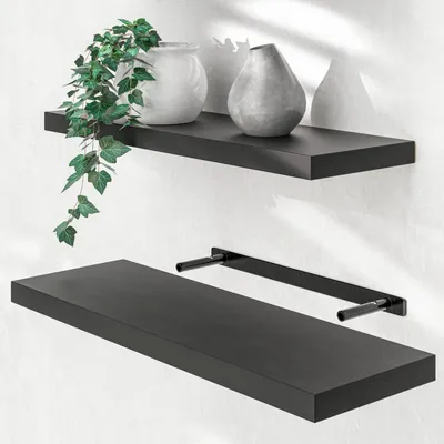 Immagine prodotto di Casaria Mensola da Parete Legno 70cm Supporto 50-110cm Pensile Bagno 15kg Cucina Libreria Nero