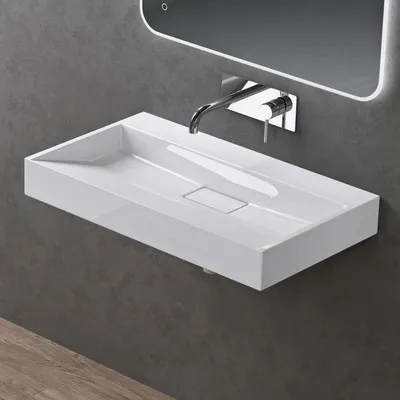 Produktbild von Mai & Mai Waschbecken Aufsatzwaschbecken Weiß Hänge-Waschtisch Rechteckig ohne Armaturenloch Breite: 80cm inkl. Ablaufgarnitur Col19
