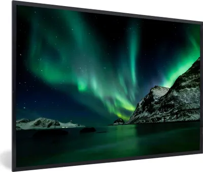 Produktbild von MuchoWow® MuchoWow® Gerahmtes Poster Nordlichter - Strand - Norwegen 90x60 cm - Poster mit zchwarzem Bilderrahmen - Fotorahmen - Foto-Plakat