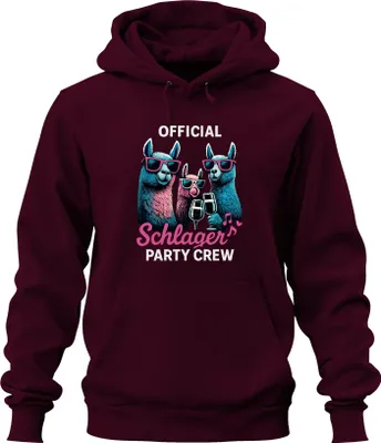 Produktbild von Schlager Party Crew Offiziell Alpaka Lama Prosecco Musik Fanclub Uni Hoodie Kapuzenpullover, Burgundy, M