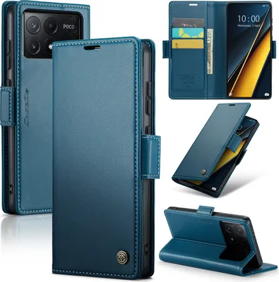 Immagine prodotto di Xiaomi Poco X6 Pro Case, RFID Blocking Card, Advanced Flip Custodia in pelle con funzione Stand per Xiaomi Poco X6 Pro /Redmi K70E blu