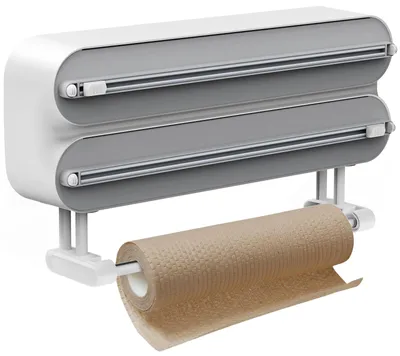 3-in-1 Folien- und Küchenrollenhalter mit Schneider, weiß