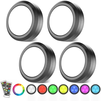 Productafbeelding van Set van 4 draadloze RGB LED-lampjes op batterijen voor onder de kast, met afstandsbediening