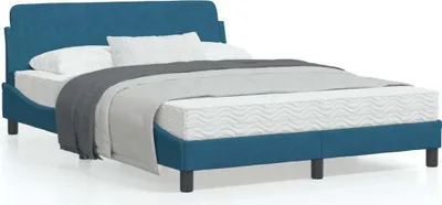 Produktbild von Design Bettgestell mit Kopfteil Blau 140x200 cm Samt, Klassische Betten 2024 Neu