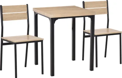 Produktbild von 3-teilige Esstisch Küchentisch mit Stühlen Set Naturholzmaserung + Schwarz mit 1 Tisch + 2 Stühlen