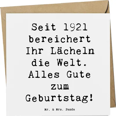 Produktbild von Mr. & Mrs. Panda Klappkarte Spruch 1921 Geburtstag - Weiß - Geschenk, Alter, anlasskarte, Grußkarte, Happy Birthday, herzlicher Geburtstagsspruch, Geburtstagsgeschenk
