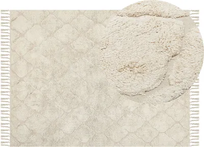 Produktbild von BELIANI Teppich Hellbeige Baumwolle Rechteckig 140 x 200 cm Marokkanisches Muster Fransen Handgetuftet Boho Modern Kurzhaar Fußbodenheizung Geeignet