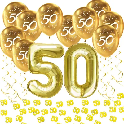 Produktbild von Oblique Unique 50. Geburtstag Goldene Hochzeit Deko Set - Luftballons Zahl 50 + Konfetti + Spiral Girlanden