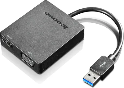 Produktbild von Lenovo Universal USB 3.0 to VGA/HDMI, CB, FCC, ICES, CE-EMC, C-tick, VCCI, BSMI-EMC, KC, Schwarz, 215 mm, 45 g, -5 - 40 °C, 20 - 95 °C