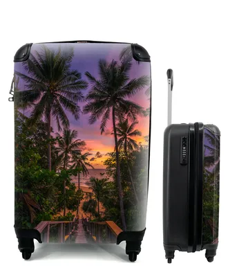 Produktbild von MuchoWow® Koffer Handgepäck Trolley Rollkoffer Kleine Reisekoffer mit 4 Rollen - Sonnenuntergang - Palmen - Strand - Cabin Size < 55x40x23 cm & 55x40x20 cm - Fotokoffer - Kabinenkoffer - Boardgepäck - Reise-Box - Reisekoffer - Reisegepäck - Koffer mit Bild - Trolley für Kinder
