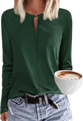 Productafbeelding van Damesblouse, lang袖shirt, V-hals, elegant, donkergroen, maat S