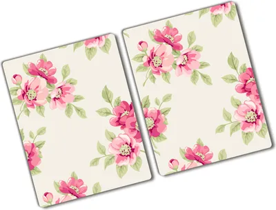 Produktbild von Tulup Glas Herdabdeckplatte - 2x40x52 cm - Glaskeramikkochfeld-Abdeckung Spritzschutz Glasabdeckplatte Kochplattenabdeckung und Schneidebrett - Zweiteilig - Blumen & Pflanzen - Blumenmuster - Rosa