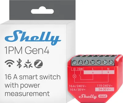 Produktbild von Shelly 1PM Gen4 - WLAN Smart Relais Schalter, Strommessung, Stromzähler, 1 Kanal