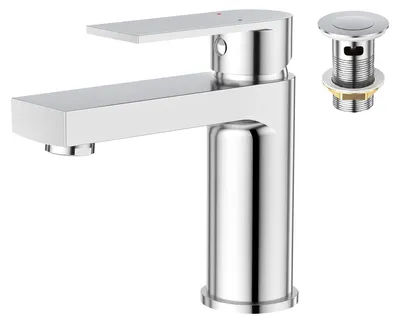 Waschtischarmatur Eckdesign, Einhebelmischer, verchromt, mit Ablauf