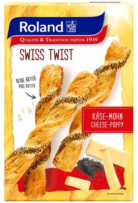 Immagine prodotto di Bastoncini di pasta sfoglia con semi di papavero Roland Swiss Twist 100g