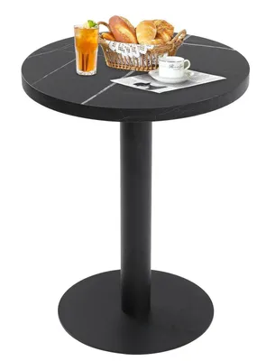 Immagine prodotto di Tavolo rotondo da pranzo, diametro 60 cm, finitura effetto marmo nero, struttura in metallo, piano in MDF