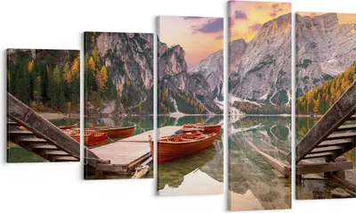 Produktbild von Bild auf Leinwand - Leinwandbild - 5 Teile - Boote Berge See - 100x60cm - Wand Bild - Wanddeko - Wandbilder - Leinwanddruck - Bilder - Wanddekoration - Leinwand bilder - Wandbild - EG100x60-4638