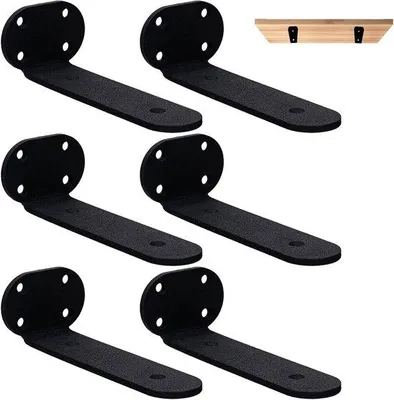 Productafbeelding van Wandplankdragerset – 6 stevige, 90 graden, zwart, 15 cm