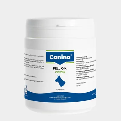 Produktbild von Canina Fell O.K., Hund, Puder, Haut & Haarkleid, Universal, Vitamin H (Biotin), Topf