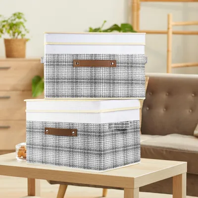 Produktbild von Stilvolle Faltbare Aufbewahrungsboxen Mit Deckel Im Patchwork-Design Für Effiziente Organisation
