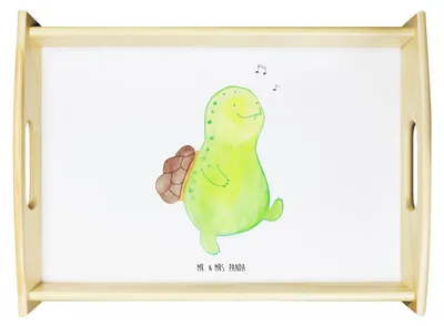 Produktbild von Mr. & Mrs. Panda tablett aus holz Schildkröte Pfeifen - Weiß - Geschenk, Depression, Deko, Holztablett, betttablett, Schildkröten, Trennung, Serviertablett, Lebensfreude