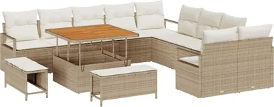 Image de vidaXL Ensemble de canapé de jardin avec coussin avec mémoire 13 pcs Beige et Crème