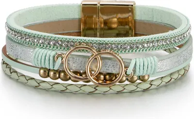Produktbild von Boho-Armband für Damen, türkis, goldfarben, Magnetverschluss, 19,5 cm