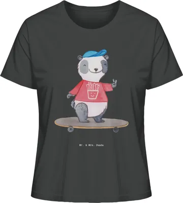 Produktbild von Mr. & Mrs. Panda Damen Basic T-Shirt Panda Longboard fahren Größe XL - Anthrazit - Geschenk, Skaten, Sommershirt, Shirt, Mit Print, Oberteil