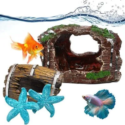 Produktbild von Aquarium Deko, hohles Set mit 2 Baumstämmen und 2 Seesternen Fisch Versteck Simulation Moos Aquarium Dekoration für Aquarienzubehör Terrarium Dekoration für Garnelen Höhle Axolotl Höhle