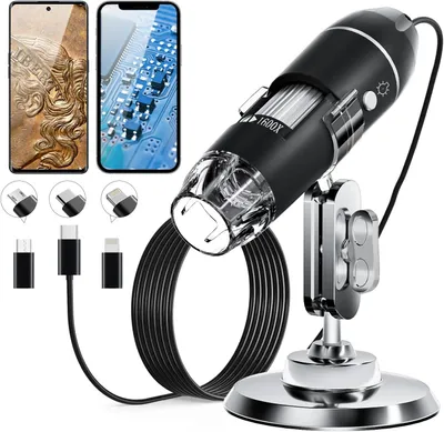 Produktbild von USB Digital Mikroskop, handgeführte HD-Inspektionskamera mit 50- bis 1600-facher Vergrößerung und verstellbarem Ständer, 8 LED-Leuchten, kompatibel mit iOS- und Android-Geräten