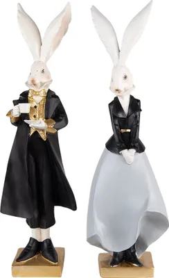 Produktbild von Clayre & Eef Figur Kaninchen 14x12x47 / 14x12x47 cm Schwarz Grau Polyresin