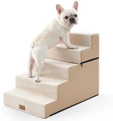 Image de Escalier pour chien, 5 marches, mousse haute densité, hauteur 60 cm, beige, 75 x 50 x 60 cm