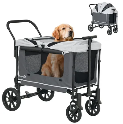 Image de PawHut : poussette pliable pour chiens et chats jusqu'à 30 kg, gris foncé