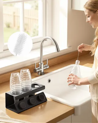 Obrázek produktu pro SONGMICS Držák na láhve, na 3 láhve, odkapávací stojan na láhve, ocel, černý