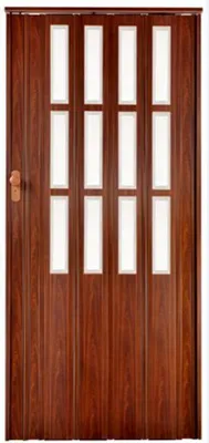 A closed folding door with multiple glass panels.
