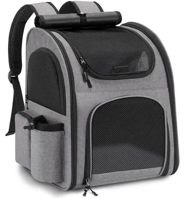 Image de Sac à dos pour animaux de compagnie - Fenêtre en maille respirante - Pliable - Gris - Jusqu'à 10 kg
