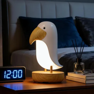 Produktbild von Vogel-Tischlampe, wiederaufladbar, stufenlos dimmbar, kabellos, für Schlaf-/Kinder-/Wohnzimmer, warmweiße LED, Vogelliebhaber-Geschenk