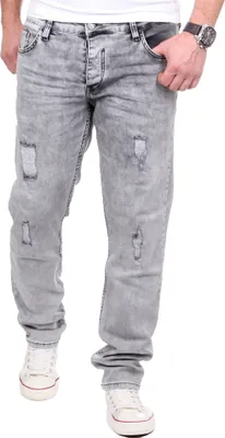 Produktbild von Reslad Jeans Herren Destroyed Look Slim Fit Denim Strech Jeans-Hose RS-2062 Grau W31 / L34