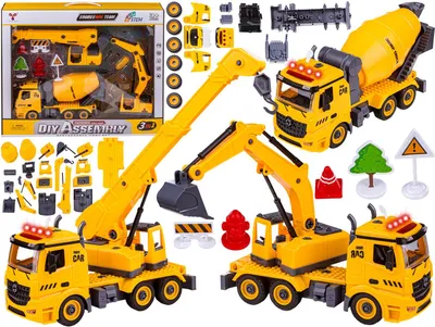 Produktbild von 3-in-1-LKW, Abrollkipper, Betonfahrzeug, Bagger, Kran mit Haken