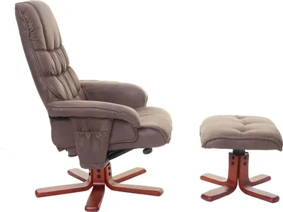 Image de Fauteuil relax HWC-E30, Fauteuil TV Fauteuil TV avec pouf, ® ~ imitation daim marron