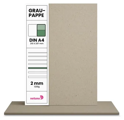 Productafbeelding van Netuno, 20 vellen grijze kartonnen vel, formaat DIN A4 (21 x 29,7 cm), 1230g, 2 mm. Boekbinderskarton, grijs karton, geschikt voor boekenbinden, knutselen, kaarten maken. Grijze kartonnen vel voor knutselwerkzaamheden. Boekbindersaccessoires, boekbinderskarton