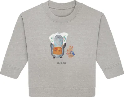 Produktbild von Mr. & Mrs. Panda Organic Baby Pullover Pinguin & Maus Wanderer 12. - 18. Monat - Heather Grey - Geschenk, Wandern, Ausflug, Bullover
