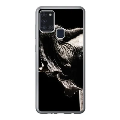 Produktbild von MuchoWow® Handyhülle Schutzhülle Hülle für Samsung Galaxy A21s Elefant - Schwarz - Tiere - Porträt Silikon Softcase Handy Hülle - Hartschale