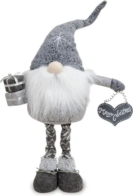 Productafbeelding van Grote imp dwerg kerst imps touw & vilt vrolijk - Kerstfeest decoratie figuur grijs 70 cm kerstdecoratie