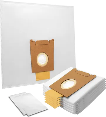 A stack of white vacuum cleaner bags with brown cardboard attachments, presented on a white background.
