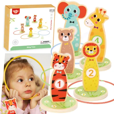 Immagine prodotto di Tooky Toy Gioco di abilità in legno Lancia gli animali bersaglio 15 pezzi.