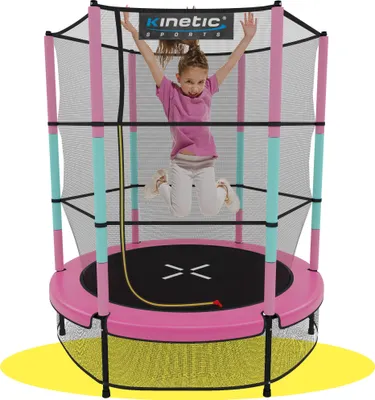 Produktbild von KINETIC SPORTS Kinder Trampolin JUMPER 140 cm - Gummiseil Federung, Sicherheitsnetz mit Reißverschluss - Indoor Kindertrampolin Spielzeug