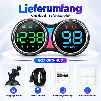 Produktbild von GPS Tachometer Auto, HUD Head-Up-Display mit km/h/mph, digitaler Tacho, Geschwindigkeitsalarm, großes LED-Display, USB Plug & Play