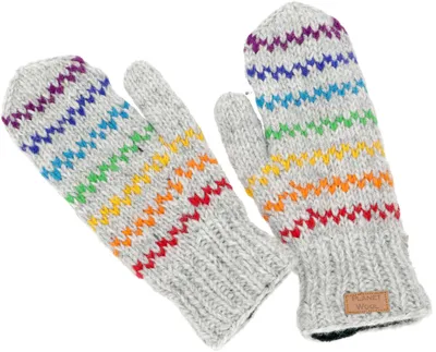 Produktbild von Handgestrickte Fausthandschuhe, Wollhandschuhe, Handschuhe, Fauster - Grau/bunt, Uni, Mehrfarbig, Wolle, Handschuhe & Handstulpen